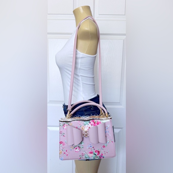 CROSSI Bag Blush Pink Satchel with Oversized Bow - Floral Print - Picture 8 of 8